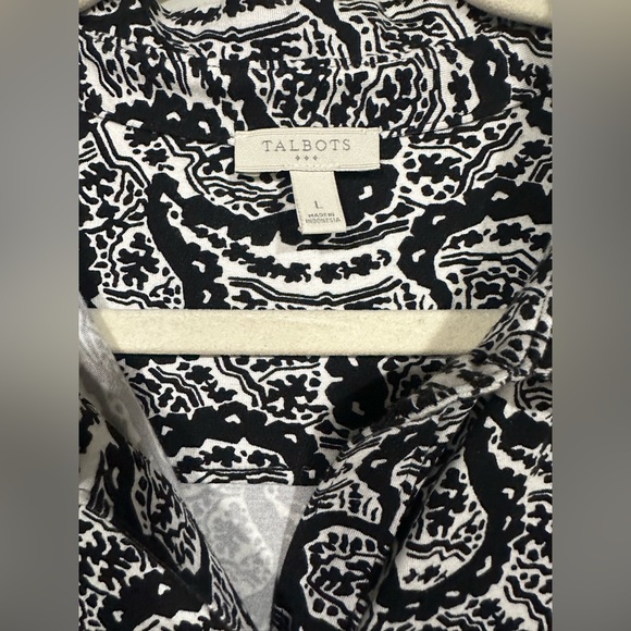 NWT Talbots Belted Black and White Dress Size Large Button Down V Neck Stretch - Picture 5 of 6